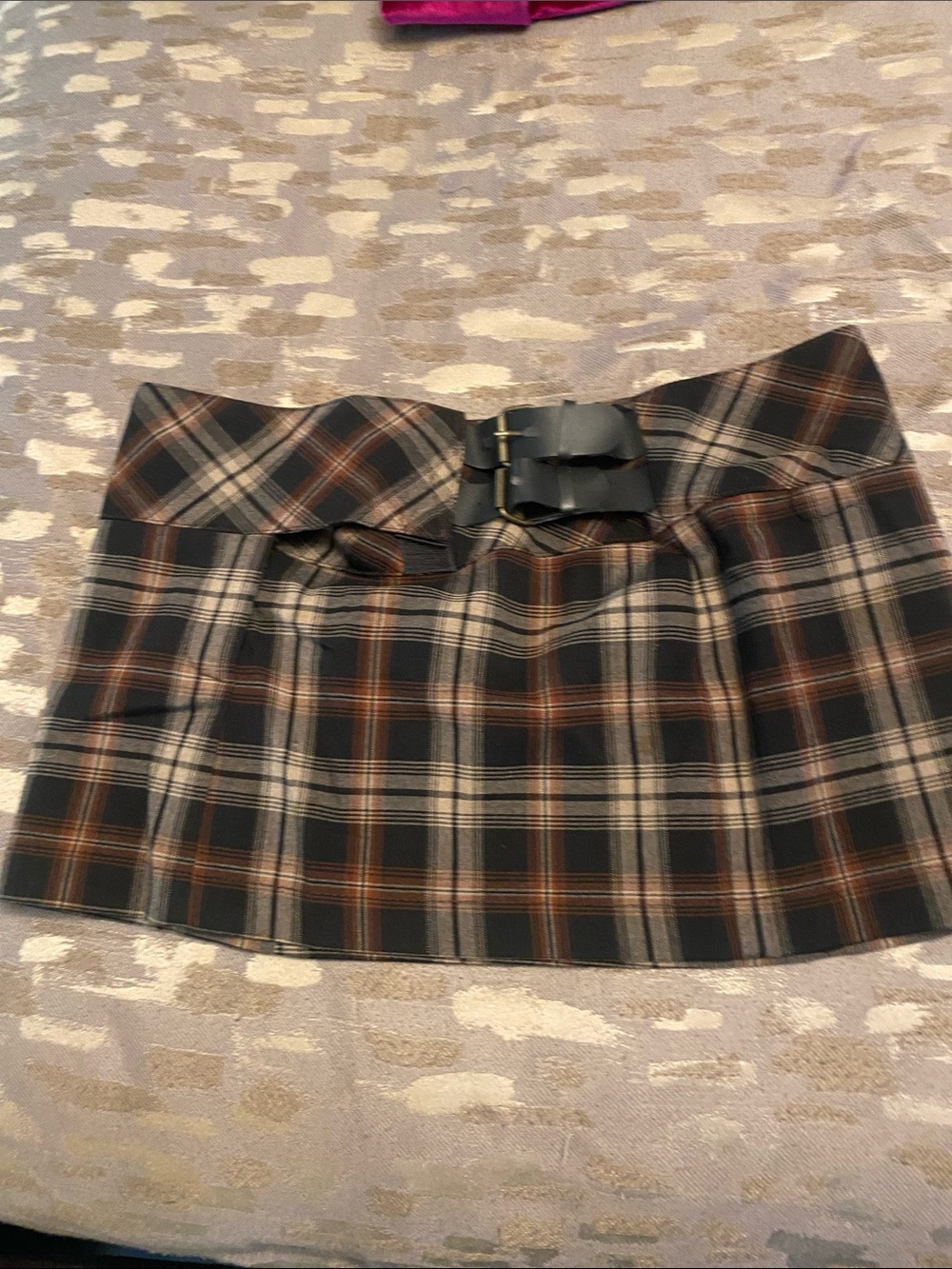 Wet Seal Black and Brown Plaid Mini Skirt with Buckle Waist